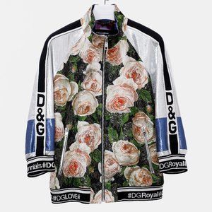 Dolce & Gabbana Metallic Leather Floral Bomber Jacket